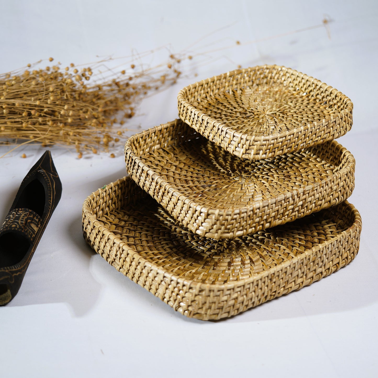 Karbi Square Serving Tray Set (Natural, 3 pcs) – Assam