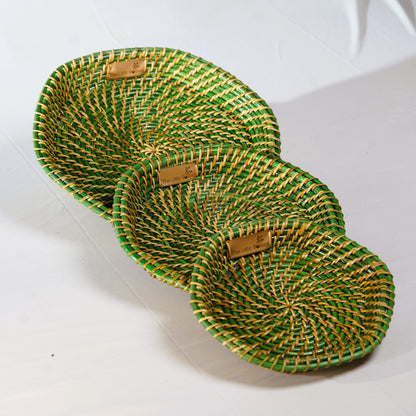 Tiwa Hexagonal Tray Set (Green, 3 pcs) – Assam